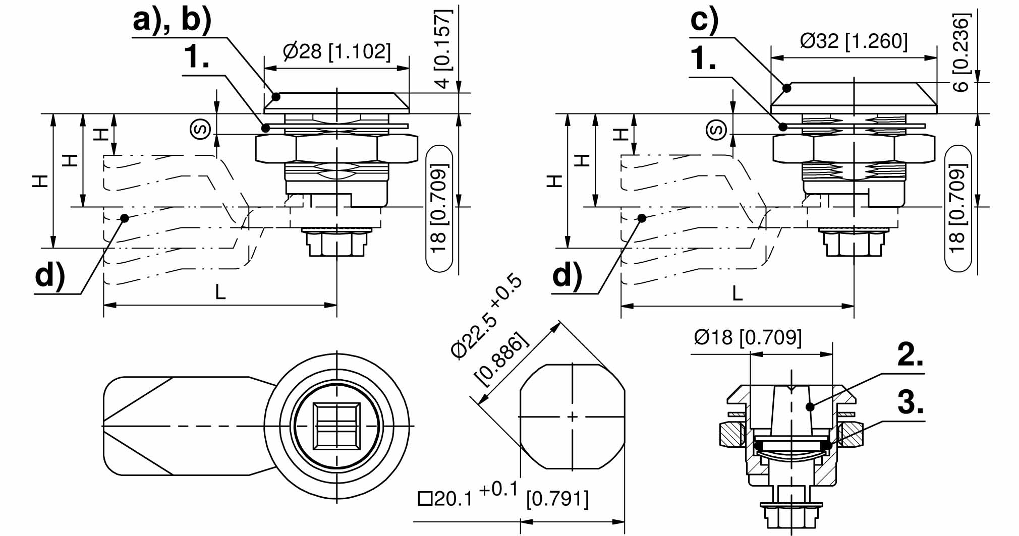 Graduated Quadrant R21898 200-8092.00-00000 Quarter-Turn with Conical Square Insert Pr20.1 L18