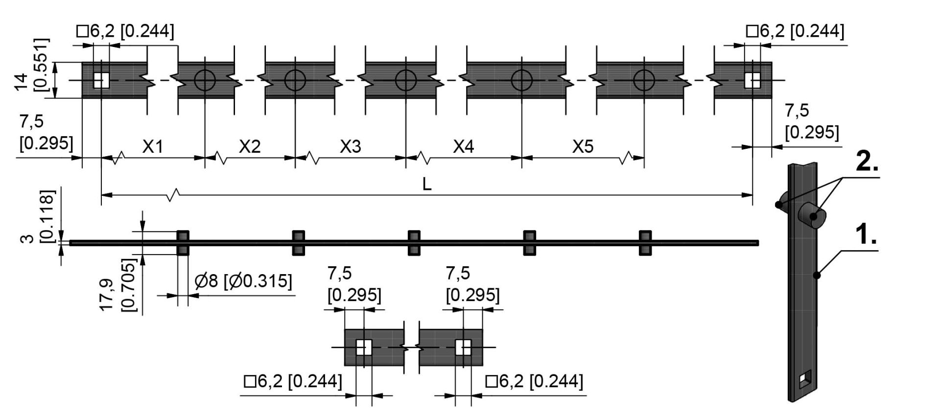 208-9844.00-Lxxmm Flat Rod FS with Dual Rollers, variable